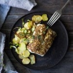 A simple healthy recipe for Roasted Mustard Seed White Fish with Potato-Brussel Sprout Hash, a quick and easysheet-pan dinner that is full of flavor. | www.feastingathome.com #sheetpan #onepan #brusselsprouts #mustard #whitefish #halibut #cod