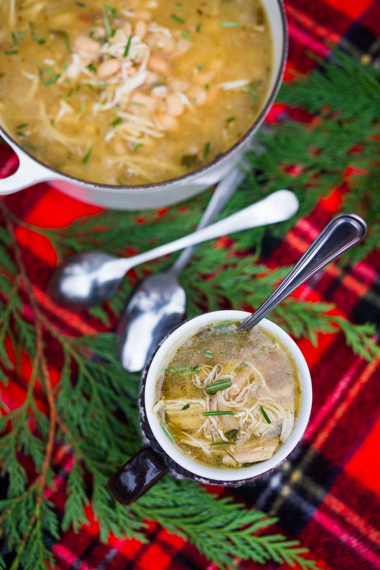 Instant Pot Chicken and White Bean Soup with dried beans and fresh herbs - a hearty, delicious soup that is fast, convenient and affordable! | www.feastingathome.com #instantpotchickenrecipes #instantpot #instantpotrecipes #instantpotchicken