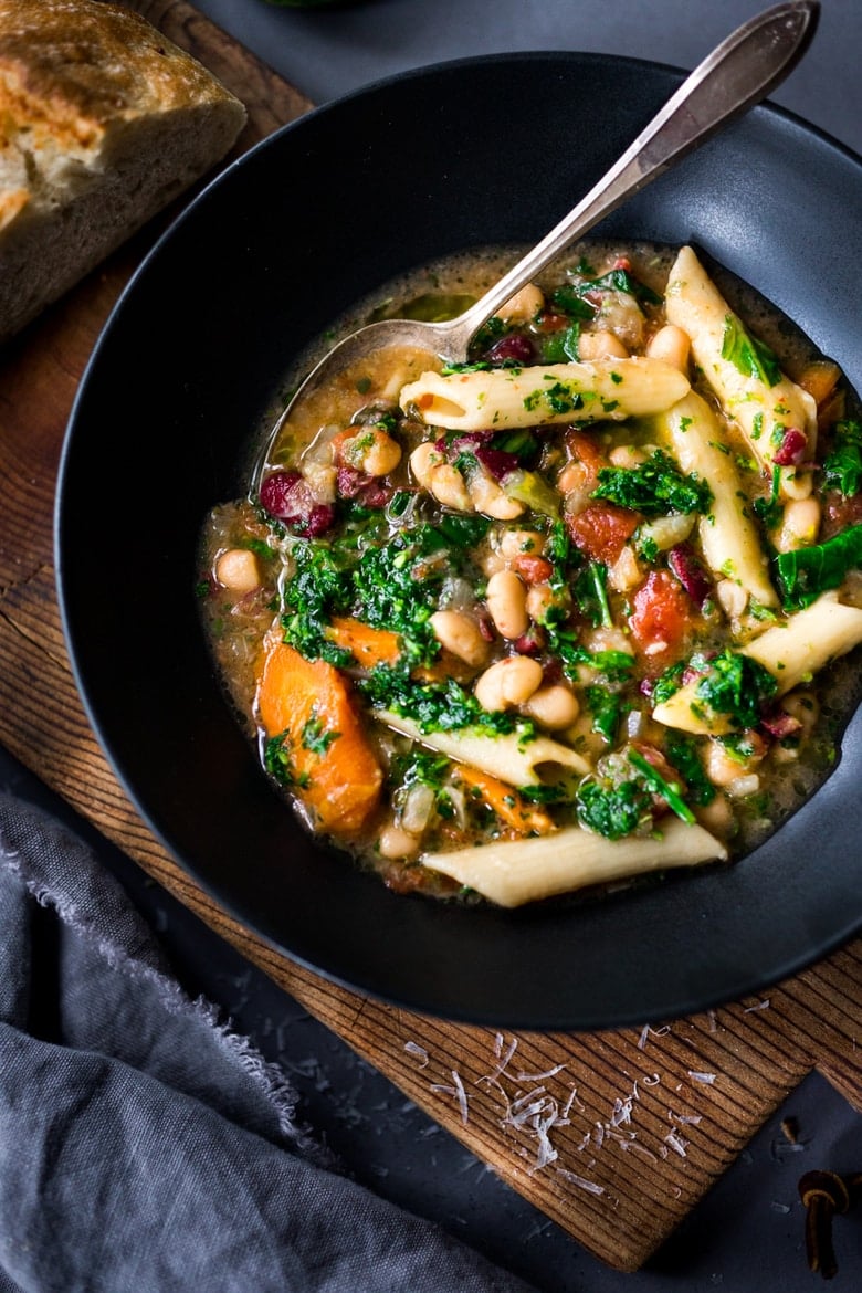 Instant Pot Minestrone Soup - loaded up with healthy veggies, 2 kinds of beans - this version is vegan and gluten-free adaptable. But it’s the fennel bulb that makes this Minestrone Soup truly special – giving it a unique and delicious complexity! #vegansoup #instantpotminestrone #instantpot #minestrone #veganminestrone 