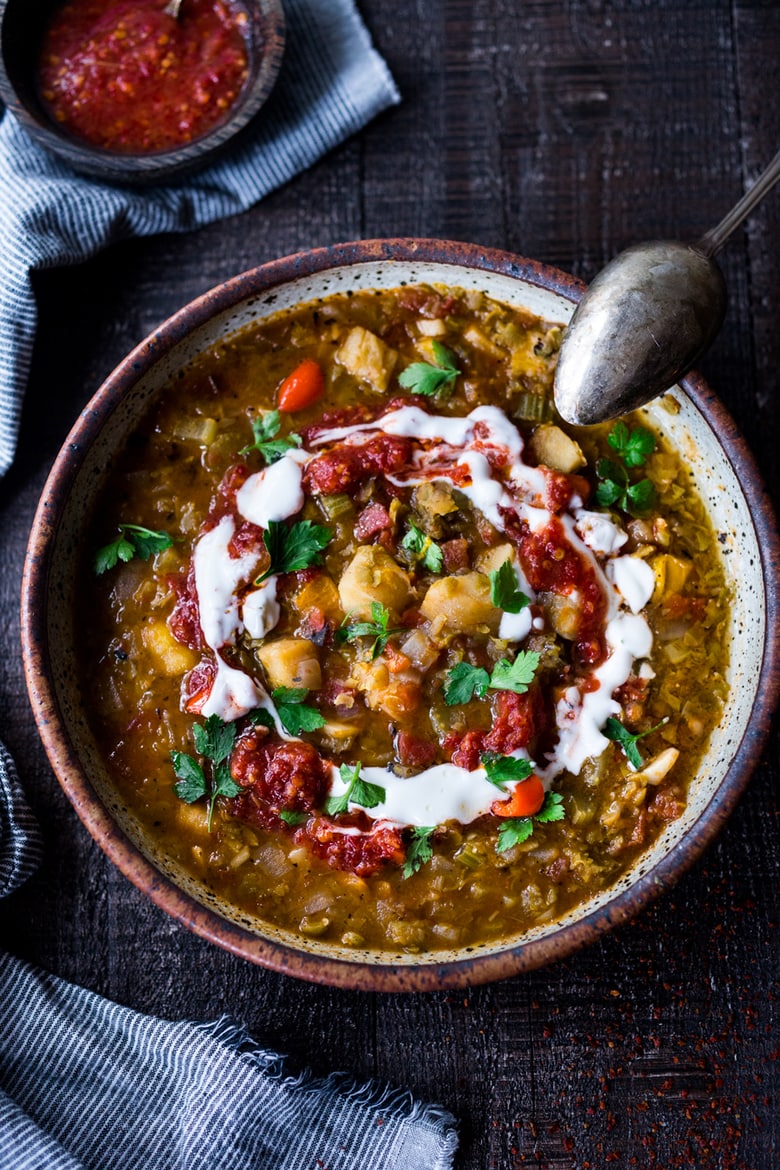 Instant Pot Split Pea Soup with Harissa and North African spices!