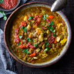 Instant Pot Split Pea Soup with Harissa and North African spices.