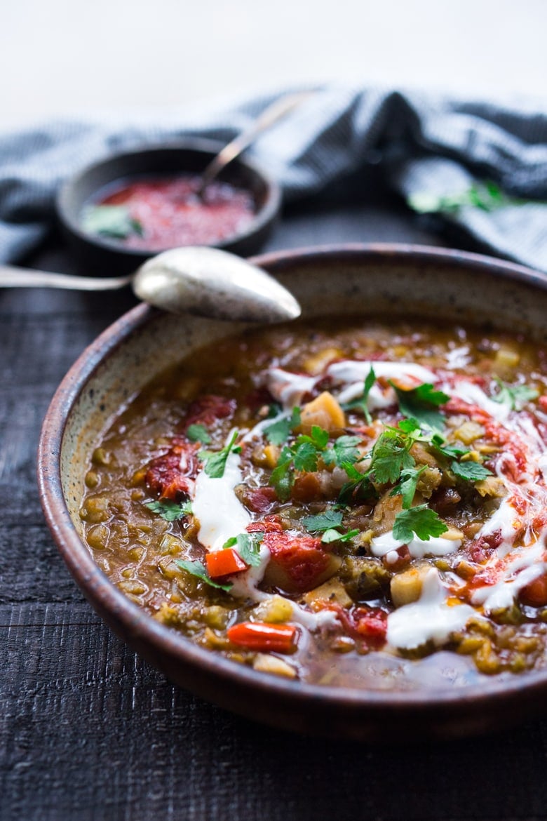  Instant Pot Split Pea Soup with Harissa and North African Spices 