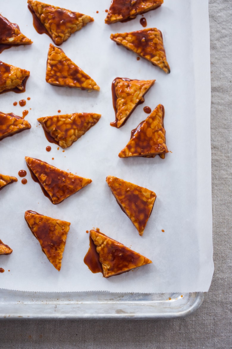 Korean Gochujang Chili Baked Tempeh for Bibimbap. 