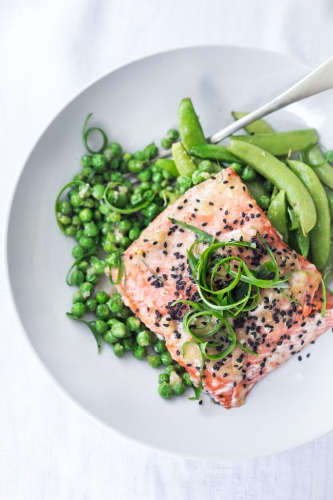 miso salmon with peas.