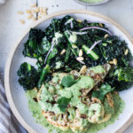 Zaatar Roasted Cauliflower Steaks with Green Tahini Sauce - a simple delicious vegan meal full of Middle Eastern flavor that can be made in 35 minutes. | www.feastingathome.com