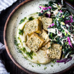 Hemp Crusted Tofu with Celeriac Puree - a simple, elegant vegan dinner that can be made in 45 minutes. Serve it with Gremolata and Everyday Kale Salad. #hemp #tofu #celeriac