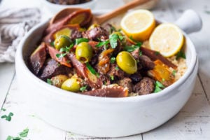 Instant Pot Lamb Tagine - meltingly tender, full of Moroccan flavors and only takes 35 minutes in the Instant Pot! | www.feastingathome.com #instantpot #lamb #lambtagine #lambstew