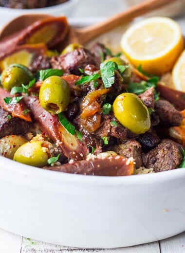 Instant Pot Lamb Tagine - meltingly tender, full of Moroccan flavors and only takes 35 minutes in the Instant Pot! | www.feastingathome.com #instantpot #lamb #lambtagine #lambstew