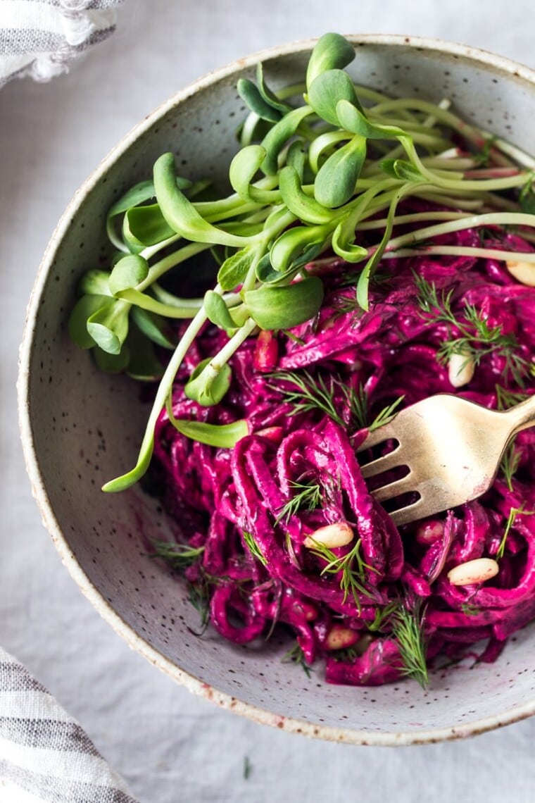 Beet Noodles with Yogurt and Dill Feasting At Home