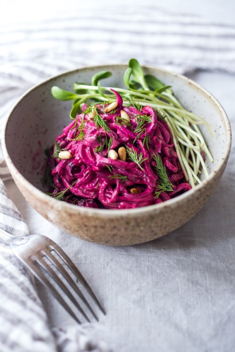 Beet Noodles with Yogurt and Dill Feasting At Home