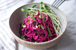Beet Noodles with Yogurt and Dill