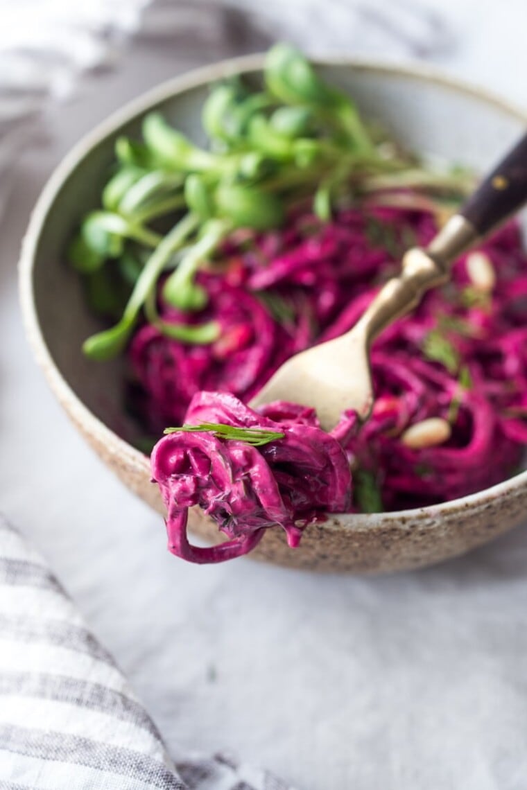 Beet Noodles with Yogurt and Dill Feasting At Home
