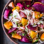 This Beet Salad with oranges and thinly sliced fennel is light, refreshing, and perfect for spring! Keep it vegan or add goat cheese! 