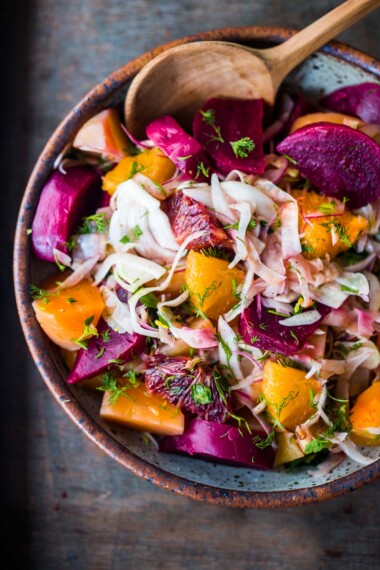 This Beet Salad with oranges and thinly sliced fennel is light, refreshing, and perfect for spring! Keep it vegan or add goat cheese! 