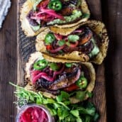 Vegan Portobello Tacos made on a sheet pan. Easy flavorful and simple to make! #vegantacos
