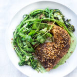 Zaatar Chicken (or Tofu) with Green Tahini Sauce and Broccolini - a simple flavorful Middle Eastern sheet-pan dinner that is vegan adaptable and gluten free. 