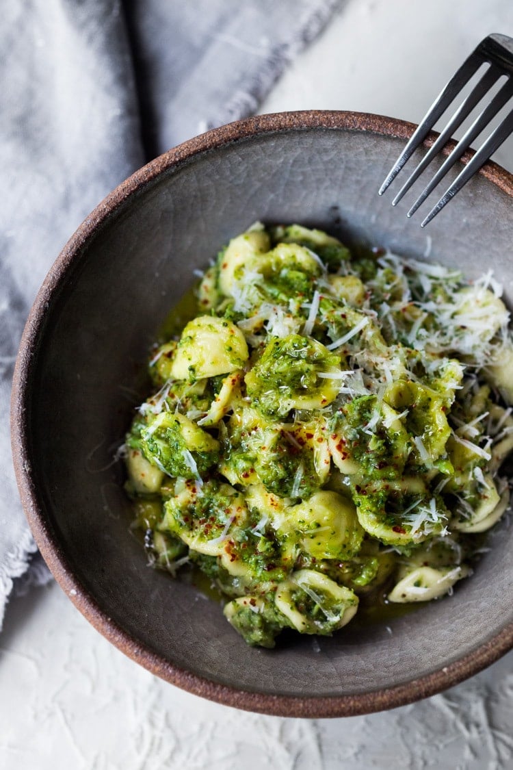 Orecchiette Pasta with Broccoli Sauce - a simple vegetarian pasta dish hailing from Tuscany that is easy to make, healthy and oh so delicious!| #Orecchiette #broccolipasta #orechiettepasta #broccolirecipes #vegetarian #pastarecipes #healthypastarecipes |www.feastingathome.com #feastingathome