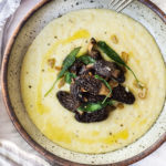 Creamy Polenta with Wild Mushrooms, Garlic and Sage. A simple EASY dinner that can be made in under 30 minutes. | #polenta #creamypolenta #mushrooms #morels #chanterelles