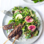 lamb kebabs with herb salad