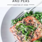 Sheet Pan Miso Salmon and Spring Peas - a fast and healthy weeknight dinner that can be made in under 25 minutes. | #misosalmon #springpeas | www.feastingathome.com