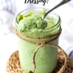 Vegan Green Goddess Dressing that is creamy without added nuts or avocado- made with silken tofu! Healthy, low-calorie and FULL OF FLAVOR! #greengoddessdressing #vegan #vegandressing #vegangoddess #healthygreengoddess #nonuts #vegangreengoddessdressing #lowcaloriedresssing #healthydressing