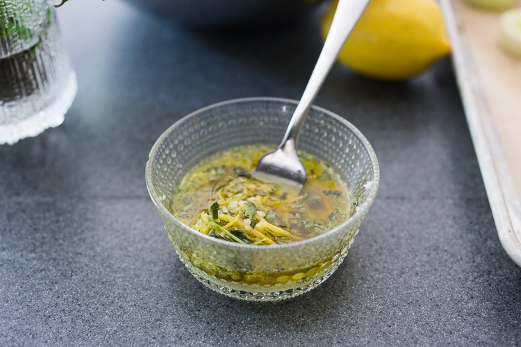 tarragon lemon marinade in small bowl.