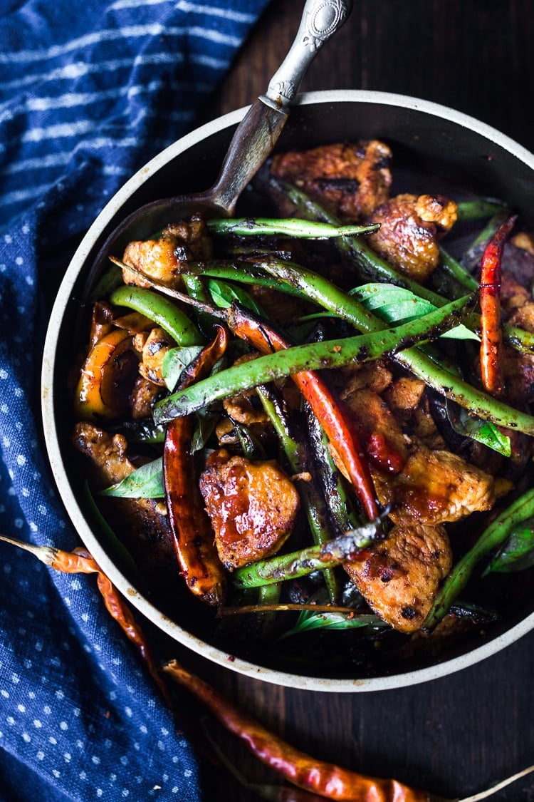 Fiery Burmese Chicken and Veggies- a fast and full-flavored, Burmese style stir-fry that can be made in 20 minutes. Vegan and Gluten-free adaptable, this meal is low in carbs. 