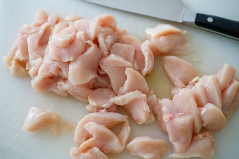 thinnly slice the chicken. 