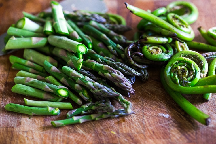 fiddlehead ferns and asparagus