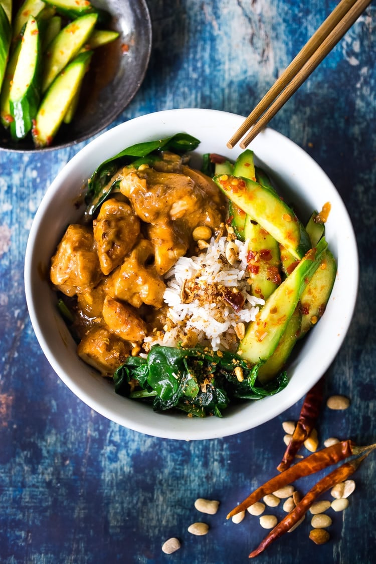 This Balinese-style Peanut Butter Chicken is easy to make in an Instant Pot and can also be made on the stovetop - a simple, delicious meal that can be made in 30 minutes! GF.