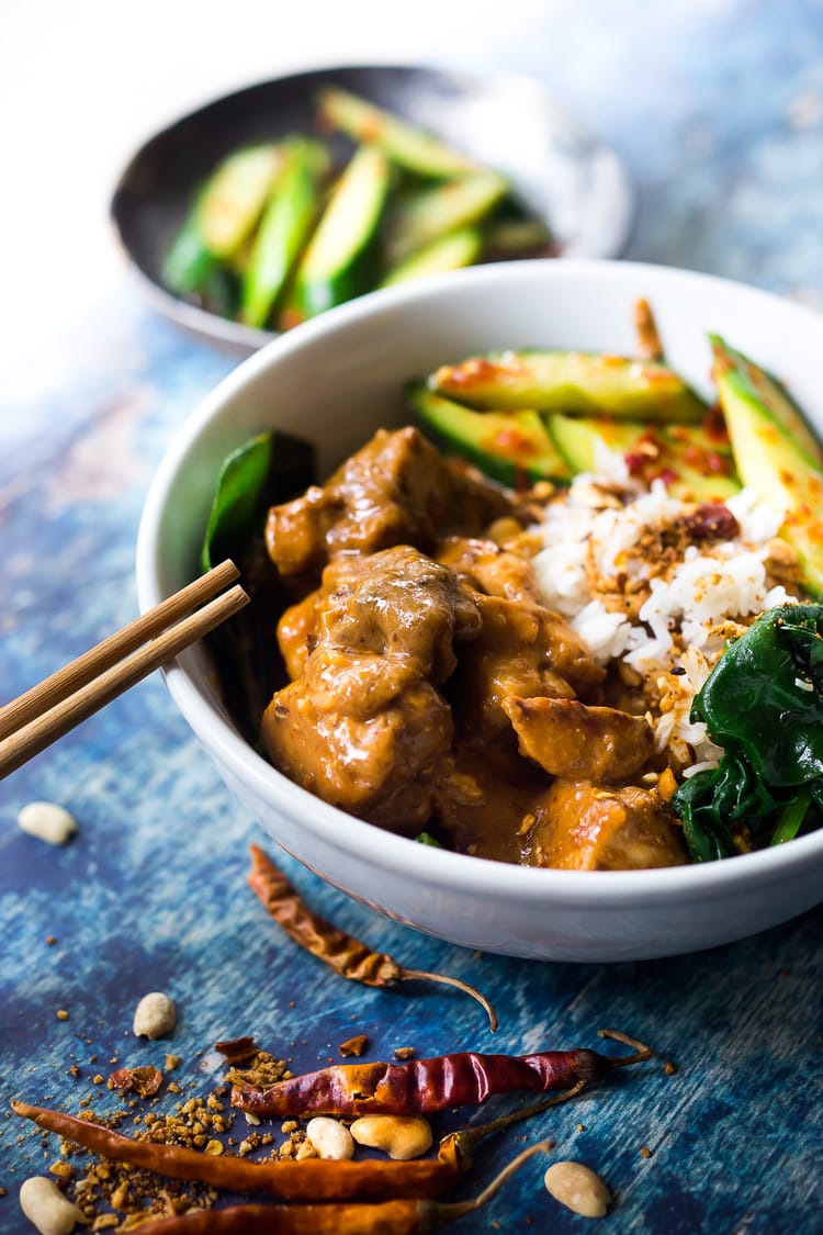 This Balinese-style Peanut Butter Chicken is easy to make in an Instant Pot and can also be made on the stovetop - a simple, delicious meal that can be made in 30 minutes! GF.