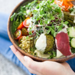 Baked Falafel Bowls! Meal-prep these authentic falafels and freeze for the busy workweek. Easy, delicious, authentic falafel recipe! Vegan and Gluten-free! #falafels #easyfalafel #authenticfalafel #bakedfalafels #bakedfalafel
