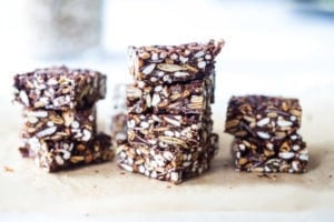healthy vegan crispy treats made with almond butter and seeds