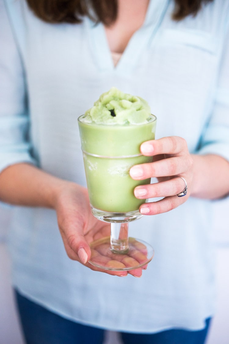 Cool and refreshing, Frozen Matcha Green Tea Slushies are just what the doctor ordered on these hot summer days! Made with Almond Milk, these vegan, blended, Iced Green Tea Lattes, are healthy, Low-carb, Low-calorie! #keto #paleo #vegan #slushy #slushie #greentea #matcha #latte 