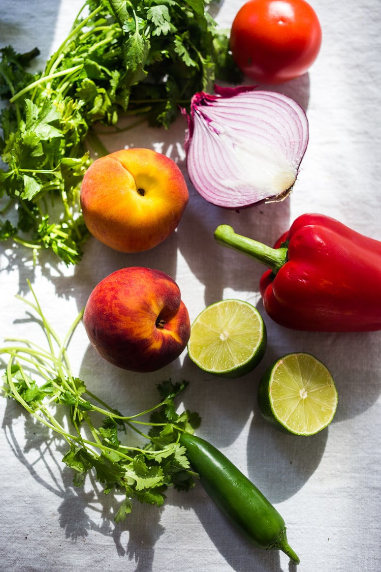 This Fresh Peach Salsa recipe is bursting with summer flavor! Delicious on its own with chips or serve over grilled fish or chicken. Simple and easy, make this when peaches are at their peak of flavor -fresh, juicy and ripe. #peachsalsa #peaches #peach #salsa #peachrecipe #peachsalsarecipe #salsarecipe