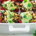 Stuffed Peppers with Quinoa, Eggplant and Chickpeas with Zhoug Yogurt