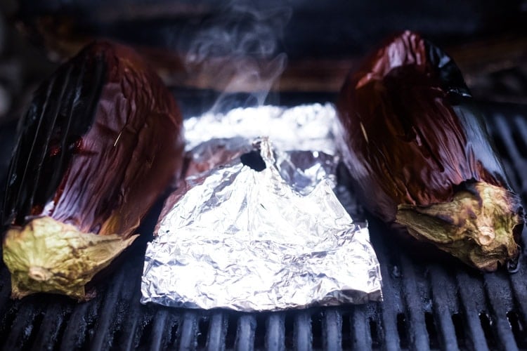 grilling the eggplant on the grill. 