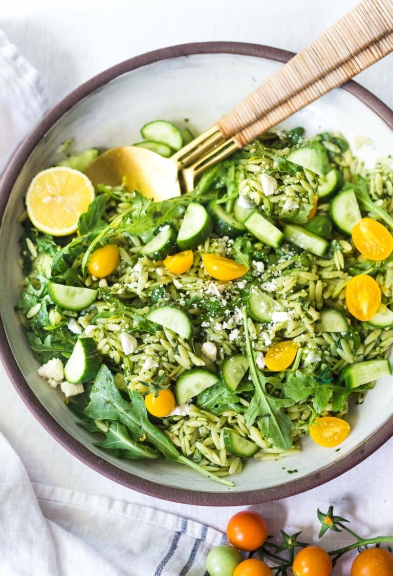 Orzo Pasta Salad with Lemon Basil Dressing Feasting At Home