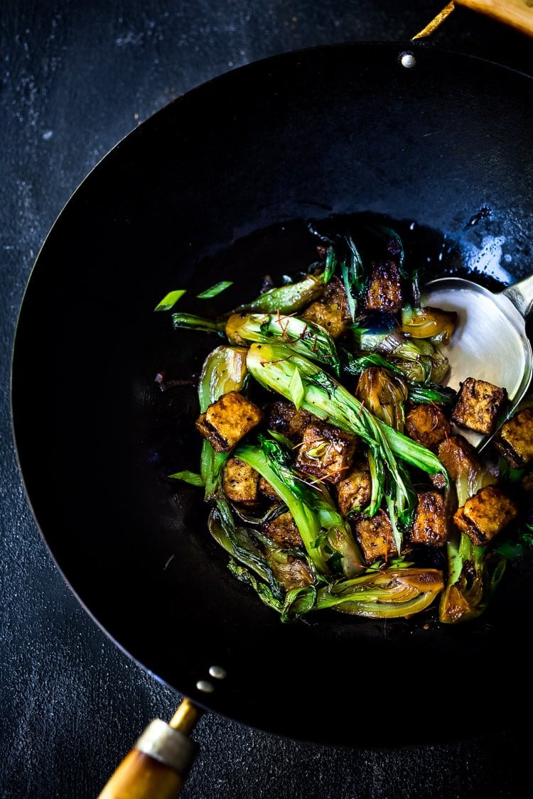 Black Pepper Tofu with Bok Choy - a simple healthy tofu stir fry that is vegan and can be made in under 30 minutes! Vegan and Gluten Free! #tofustirfry #tofustirfryreicpes #blackpeppertofu #vegan #healthystirfry #stirfry #tofu #bokchoy #veganstirfry 