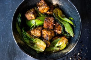 A simple delicious recipe for Black Pepper Tofu with Bok Choy - a tasty vegan meal that can be made in under 30 minutes! 