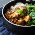 Instant Pot Tikka Masala, made with chicken or kept VEGAN with coconut milk, chickpeas and veggies. Serve over basmati rice, or, for a low-carb, paleo version, serve it over a bowl of baby spinach! #paleo #healthy #tikkamasala #weeknightdinner #instantpottikkamasala #instantpot #chickentikkamasala #vegetariantikkamasala #vegan #instantpotchicken #instantpotchickenrecipes #keto