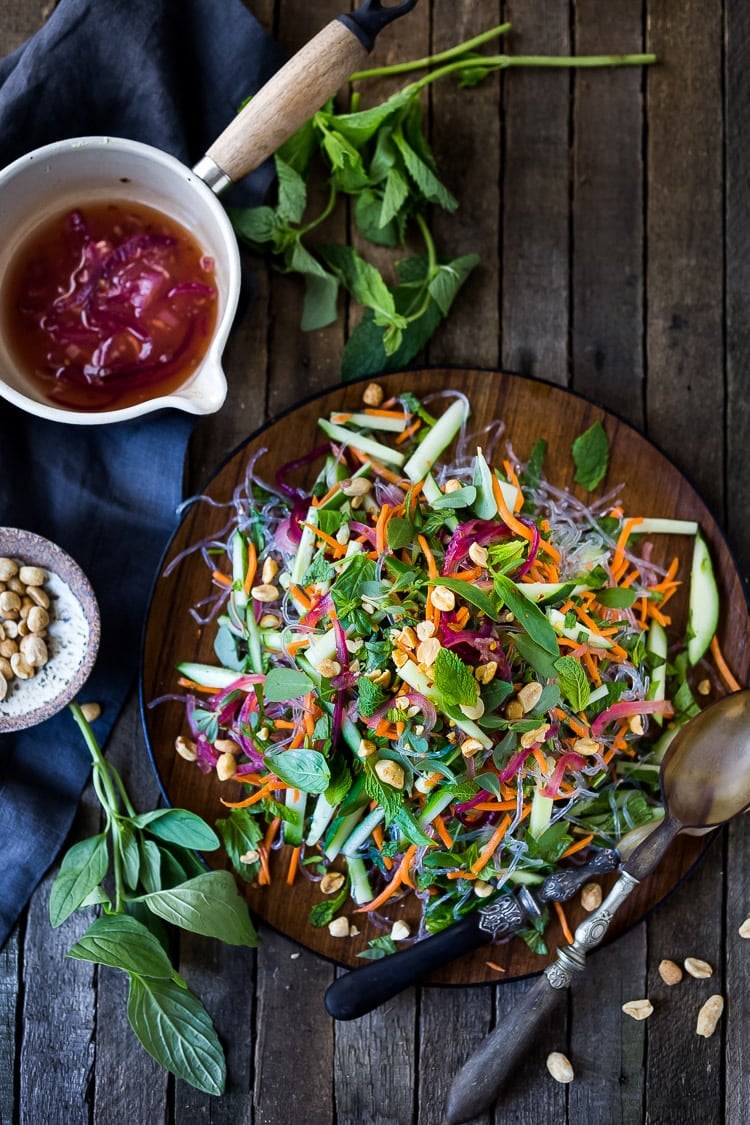 Vietnamese Vermicelli Salad -loaded up with fresh veggies and herbs! This vegan salad is bursting with flavor and sooooo healthy, delicious and light! | #vermicelli #vermicellirecipes #vermicellisalad #vietnamesesalad www.feastingathome.com