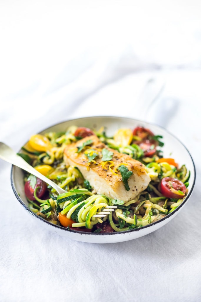 Halibut with Lemony Zucchini Noodles Feasting At Home