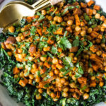 Roasted Moroccan Sweet Potato Salad is bursting with flavor! Healthy, vegan and gluten-free, it is EASY to make! Can be made ahead. #sweetpotato #sweetpotatosalad #roastedsweetpotatosalad #roastedsweetpotatosalad #moroccansalad #moroccansweetpotato #vegansalad #potlucksalad #nomayo #healthysalad
