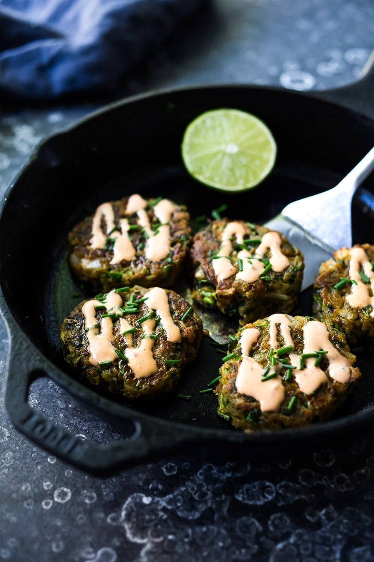 A simple healthy recipe for Zucchini Cakes with Jalapeño and Lime. #zucchinifritters #zucchinicakes #zucchinirecipes