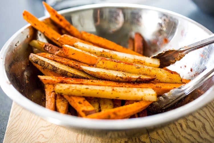 seasoning the sweet potato fries