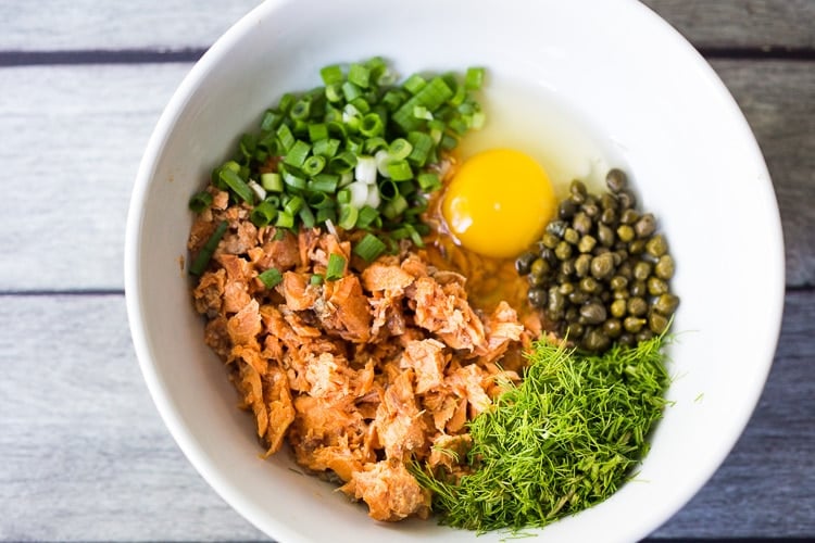 Salmon Patty ingredients in a bowl