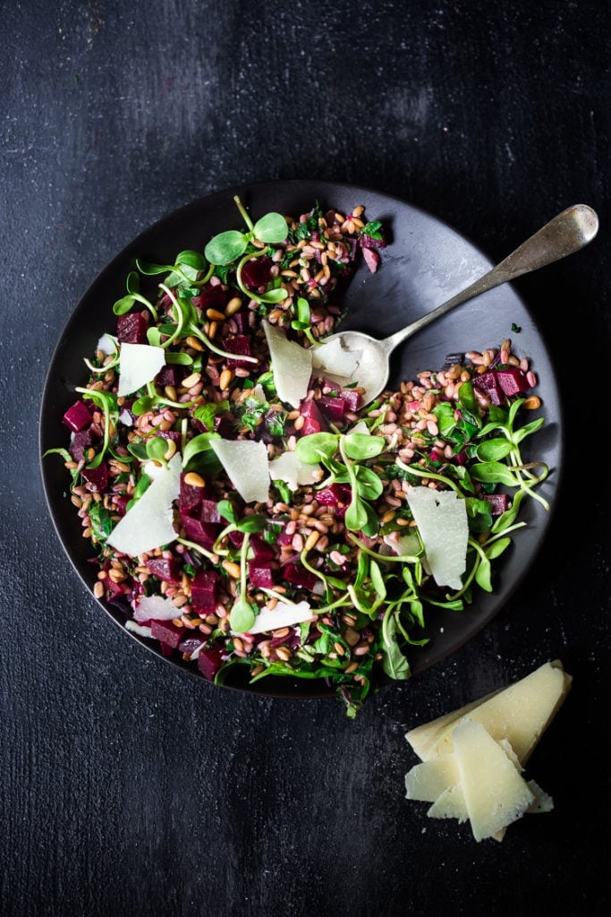 20 Best Beet Recipes: farro salad with beets and their tops