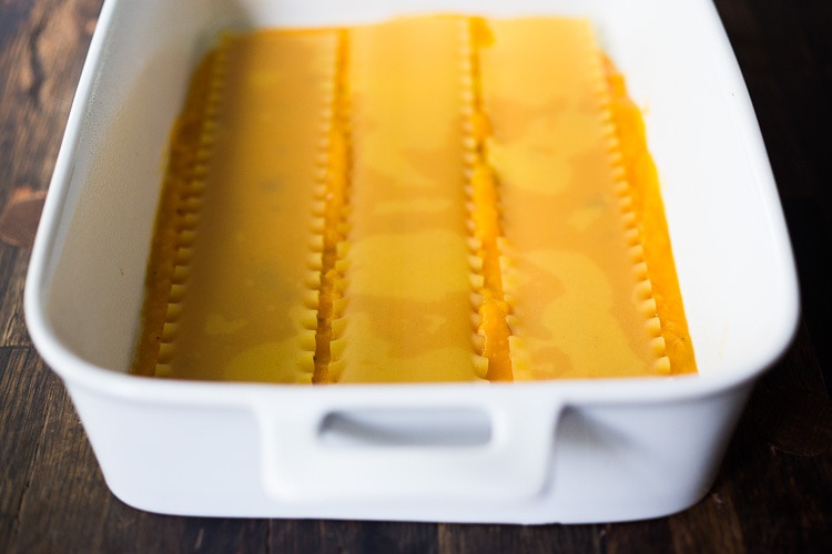 first layer of lasagna noodles.