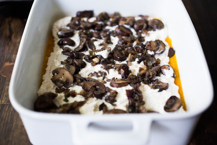 Mushroom filling over the ricotta. 